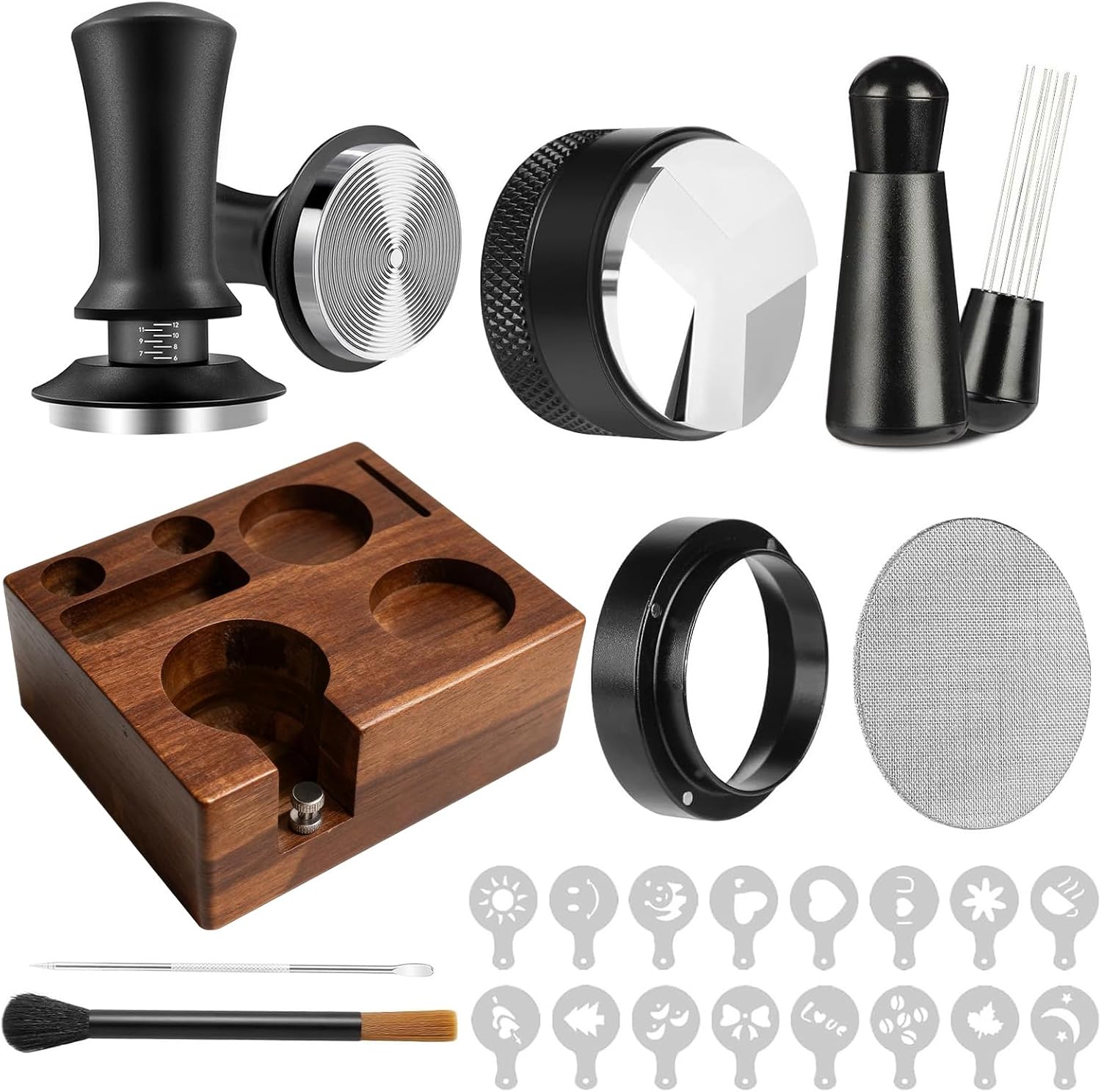 51mm Espresso Accessories Kit, 9 Pcs Espresso Tamper Tools Set | Calibrated Tamper, Acacia Wood Station, Distributor