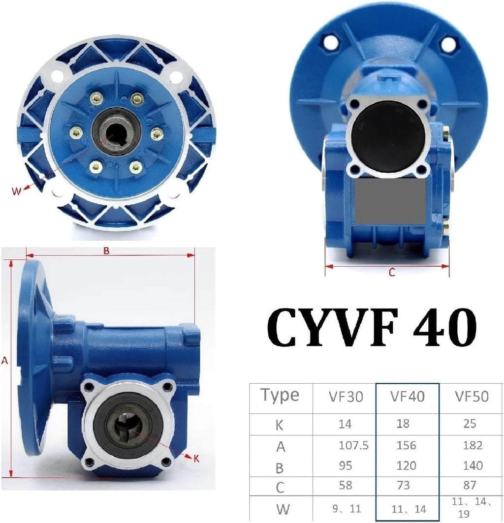 Worm Gear Reducer Worm Gearbox VF40 Input 9/14 Output 18mm Ratio 5:1/100:1 for Motor Power 0.09kW-0.37kW(Ratio 30 to 1,Input 1.4cm FL 71B14)