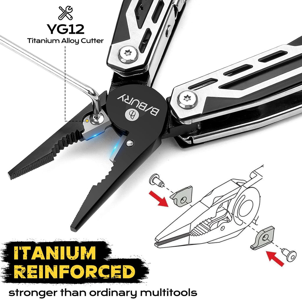 Multitool, 21-in-1 Stainless Steel Pocket Knife with Scissors,Sheath | EDC Self-locking Multi Tool Pliers for
