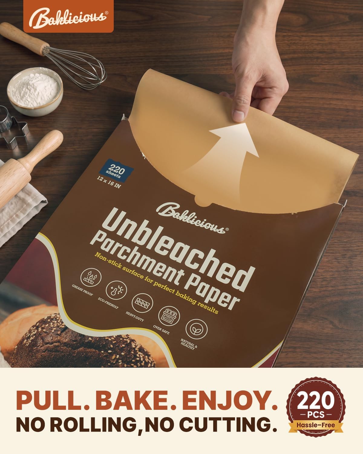 12x16inch 220pcs Unbleached Pre-cut Parchment Baking Sheets