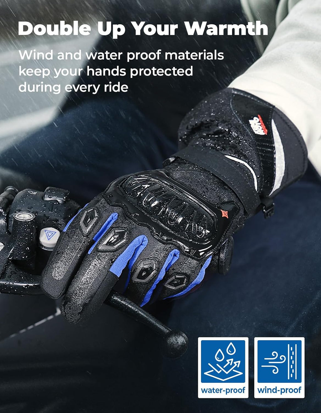 Winter Motorcycle Gloves, Rainproof Riding Warm Gloves with Touchscreen for Motorcycle Riding, ATV, UTV, Snowmobile