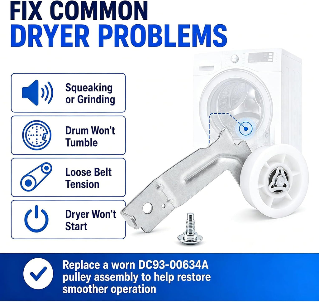 DC93-00634A Dryer Idler Pulley Assembly For Samsung Kenmore Dryer - Upgraded Ball Bearings (Replaces DC96-00882C, PS4133825, AP4373659, LB1655, 5PH2337, AP4213616, PS4216837)
