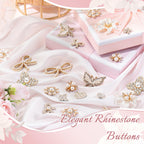 140 Pcs Rhinestone Buttons Flower Embellishments, Butterfly, White