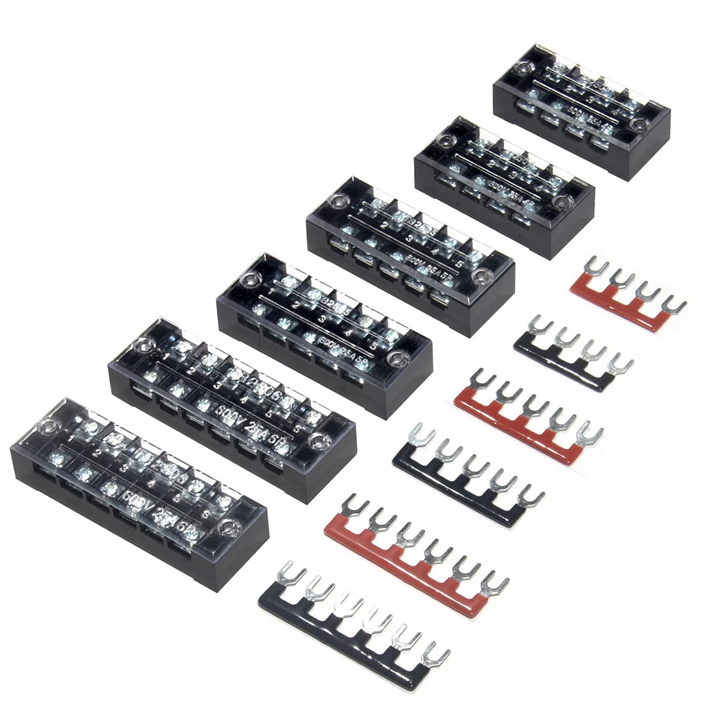 Terminal Block, 4/5/6 Circuits 600V 25A Dual Row Screw Terminal Strip 6 Set