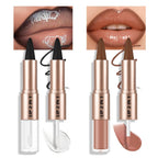 2Colors Dual-Ended Brown Lip Liner Lip Gloss Set, Nude Ombre Lipstick
