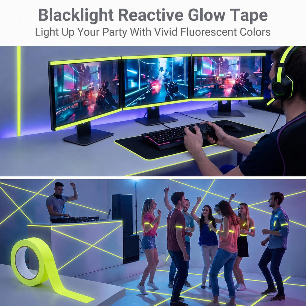 Spike Tapes Neon Yellow Gaffer Tape Fluorescent Blacklight UV Reactive Tape