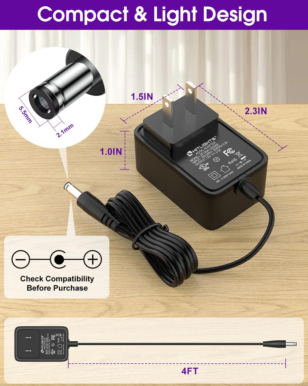 12V 2A 24W Power Supply, AC/DC LED Adapter, Class 2, UL, 2 Pack