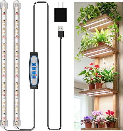 16in Grow Light Strips, 2-Bar 120 LEDs Full Spectrum Plant Light | Growing Lamp for Indoor Plants with 6/12/16H Auto