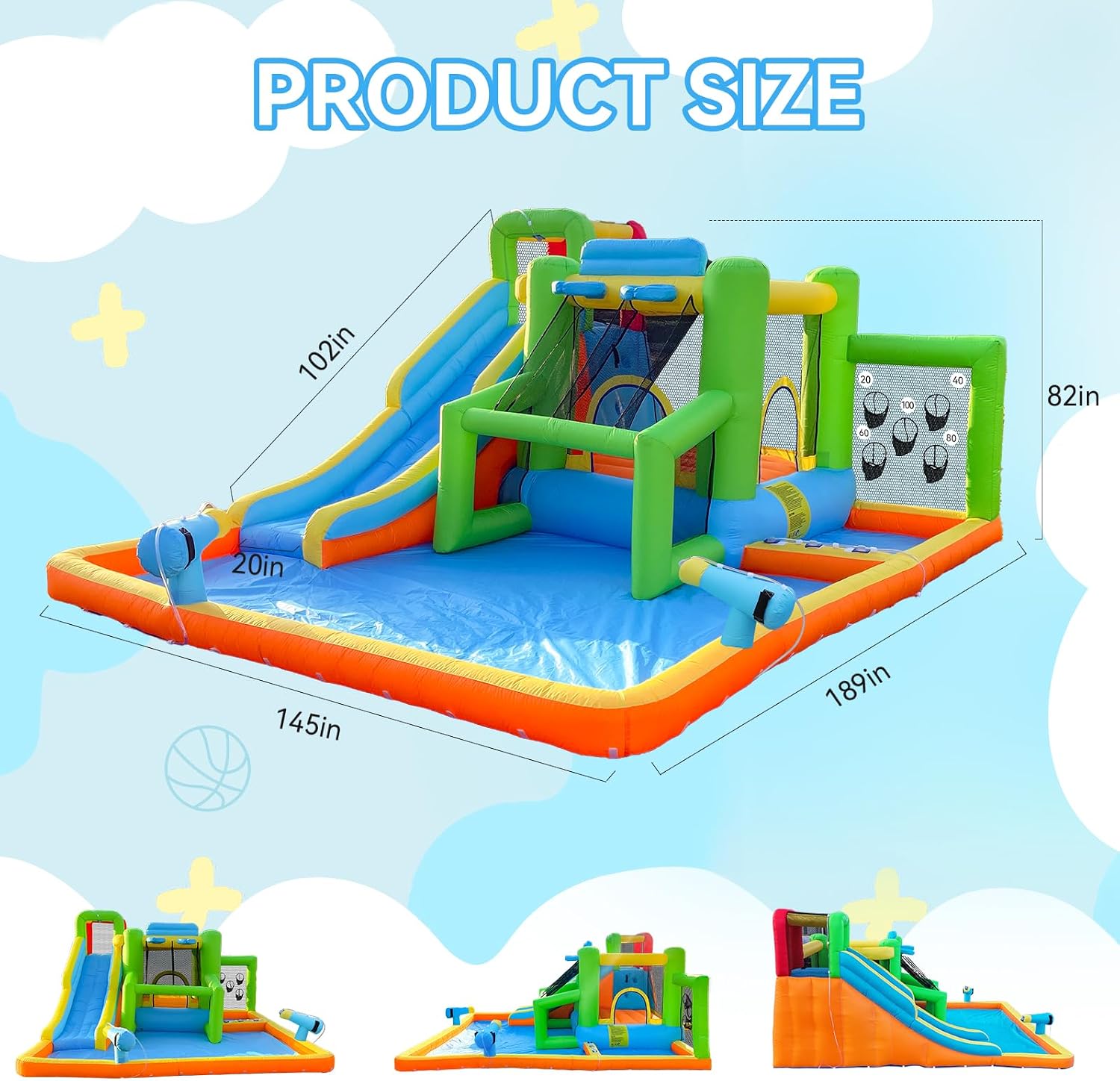 Inflatable Bounce House Water Slide, Bounce House for Kids Indoor Outdoor Bouncy House with 550W Blower, Bounce