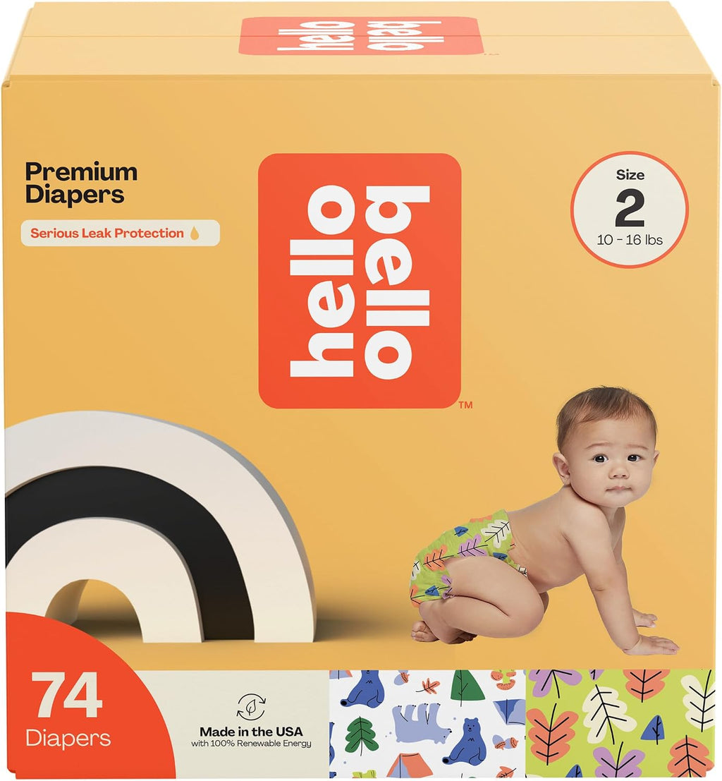 Premium Diapers Size 2, Happy Camper & Live Leaf Love Designs, 74ct Club Box