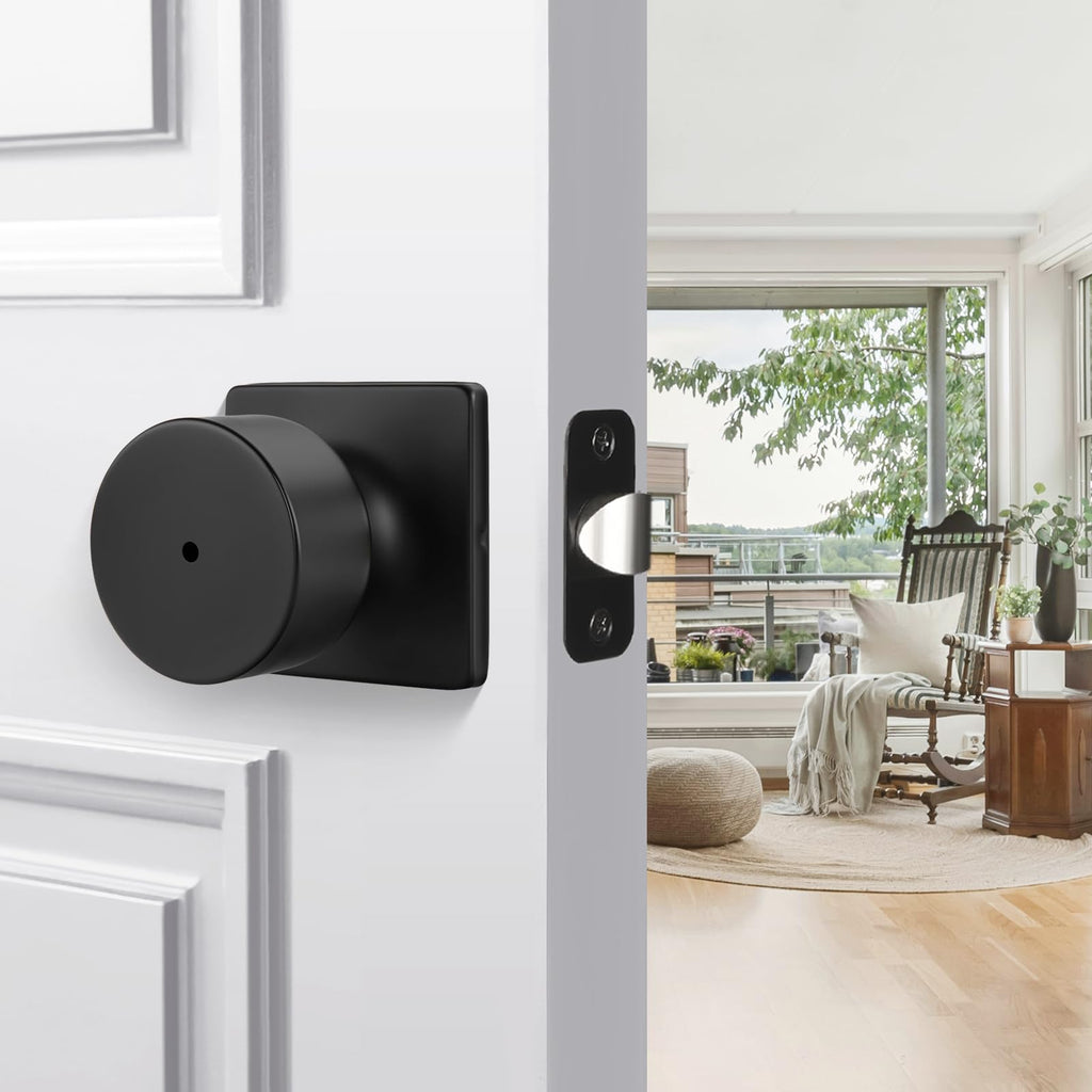 Matte Black Door Knobs Interior, Privacy Bedroom Door Knob with Lock, Black Interior Door Knobs Bathroom 1 Pack
