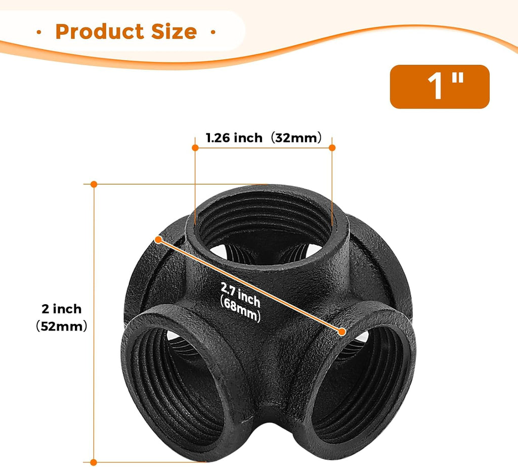 1" Black Pipe Fittings 5-Way Side Outlet Tee Home Expert 4 Pack