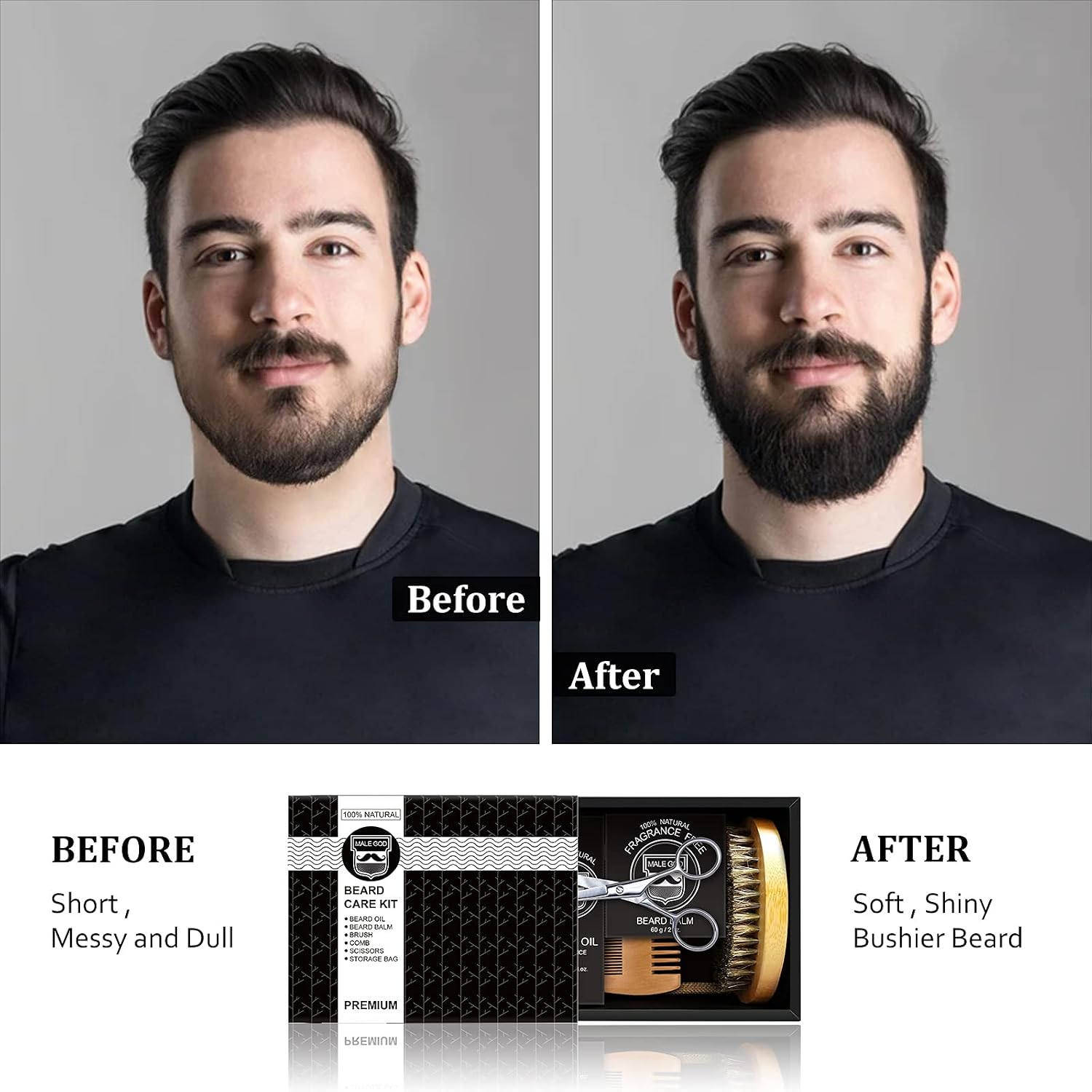 Beard Kit for Men's Grooming & Care, Natural Ingredients Beard Oil, Balm, Brush, Comb, Stocking Stuffers for Adult
