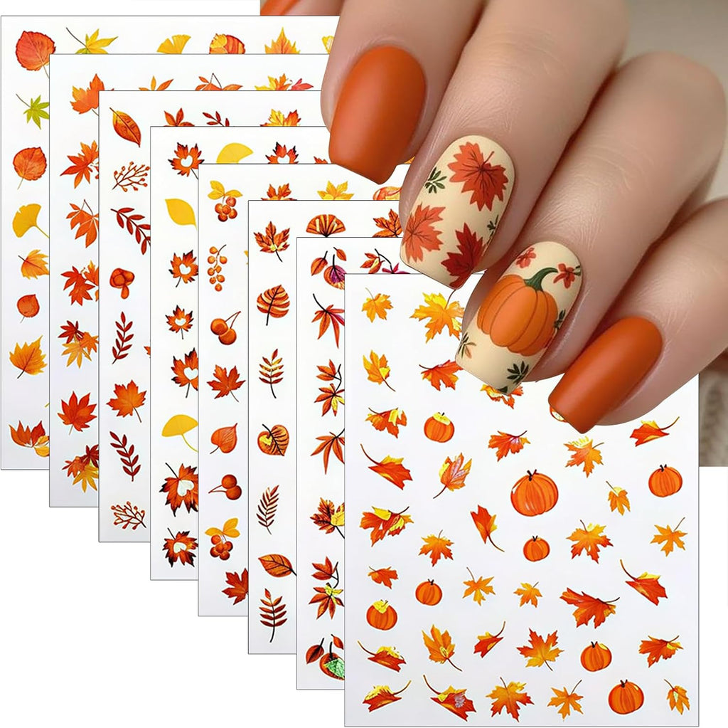 Autumn Maple Leaves Nail Art Stickers Laser Pumpkin Nail Stickers