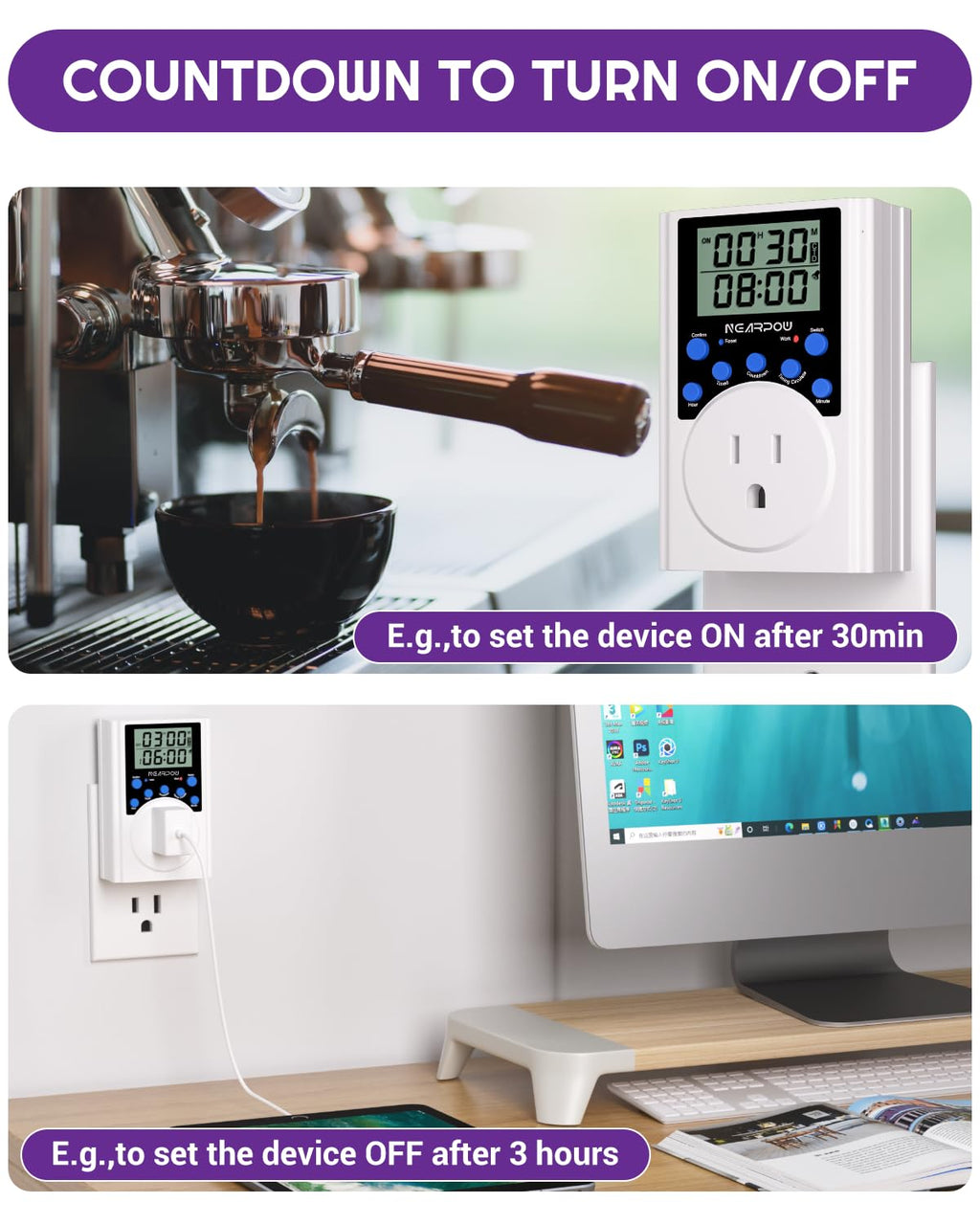 NEARPOW Programmable Digital Timer Outlet, Infinite Cycle, for Electrical