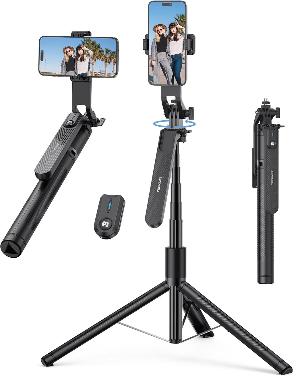 71" Phone Tripod & Selfie Stick, Portable Extendable Cell Phone Tripod Stand with Wireless Remote and Phone Holder