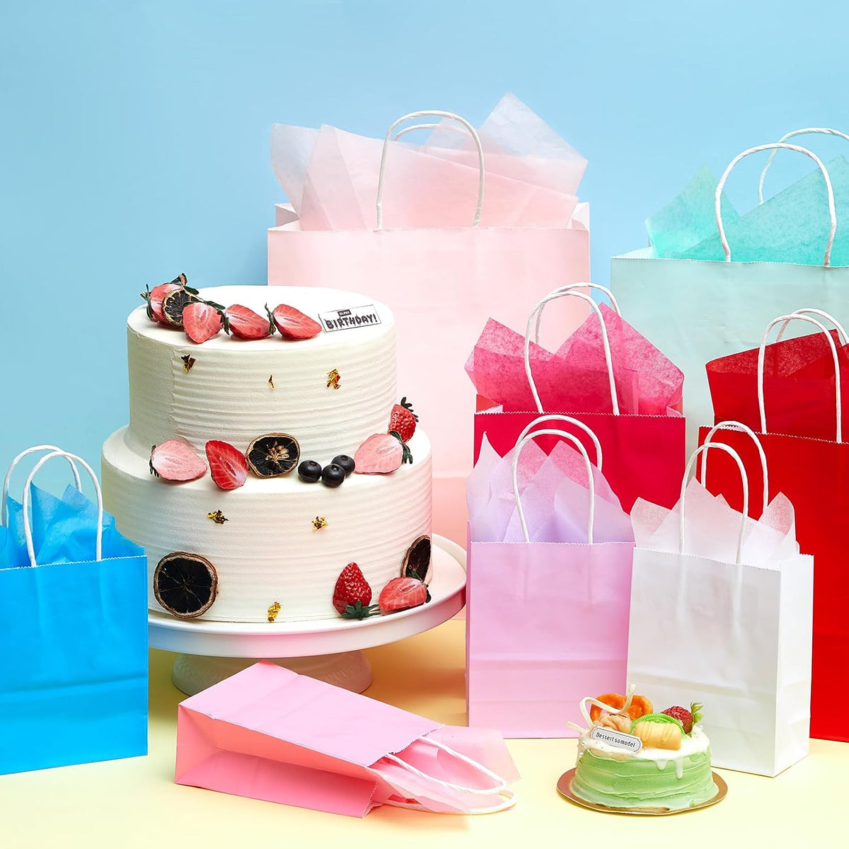 208 Pcs Gift Bags Bulk Assorted Sizes with Handles, 48 Pack 3 Sizes (Small 6", Medium 9", Large 13") with 160 Tissue