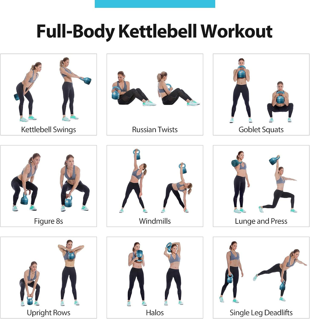 Adjustable Kettlebell Weights Set Cast Iron Exercise Fitness Kettle Ball Grip 5, 8, 9,12lb Free Weight Men Women
