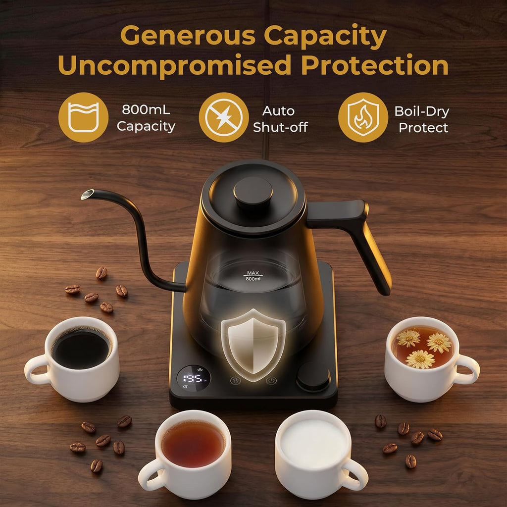Gooseneck Electric Kettle Coffee Kettle with ±1°F Temperature Control, 27oz/0.8L 1200W Rapid Heating, 2Hours Keep