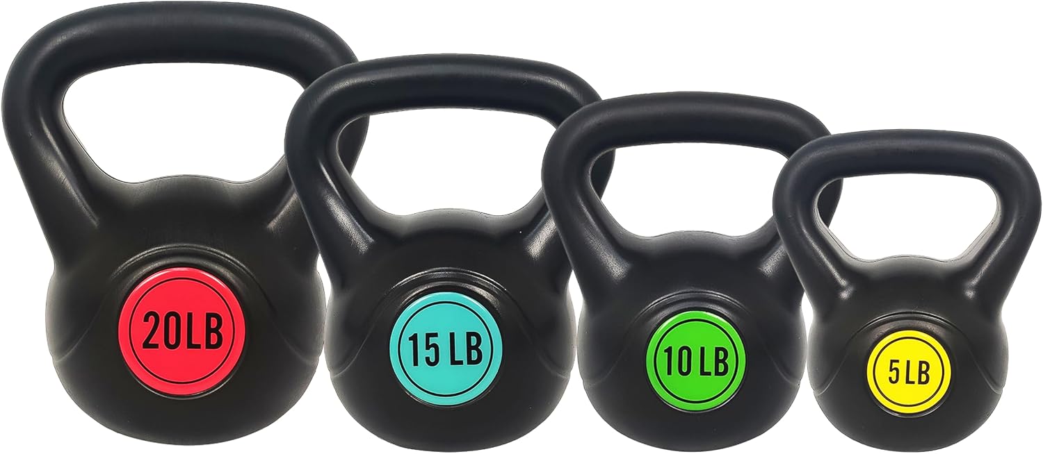 Vinyl Kettlebell Set, 30/45/50/75 Pound Options – Cement-Filled Strength Training Weights with Ergonomic Grip and