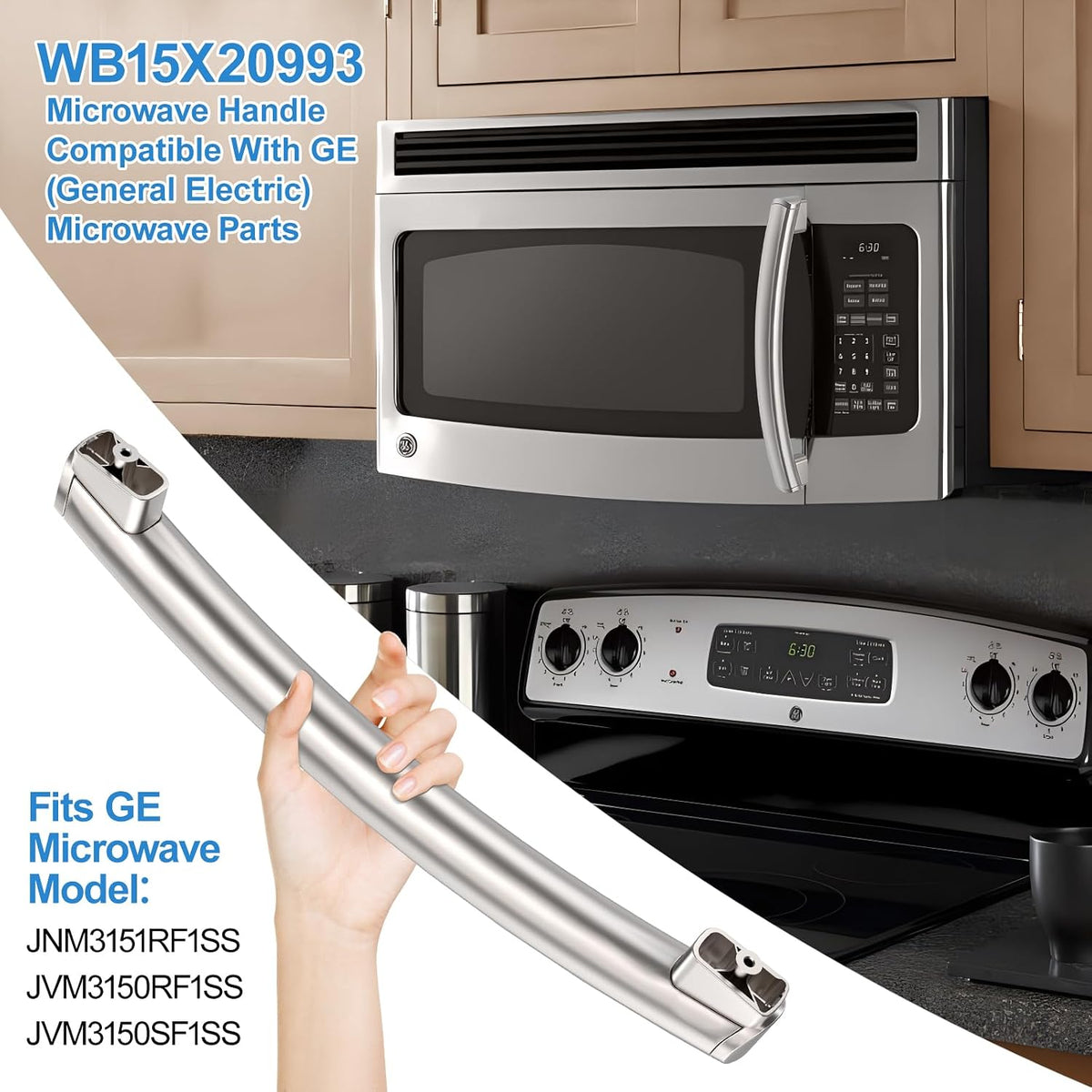 Upgraded WB15X20993 Microwave Door Handle Compatible with GE Microwave Handle Replacement, Stainless Steel GE JVM3150RF1SS Door Handle Parts JNM3151RF1SS, JVM3150SF1SS AP5790529 PS8754187