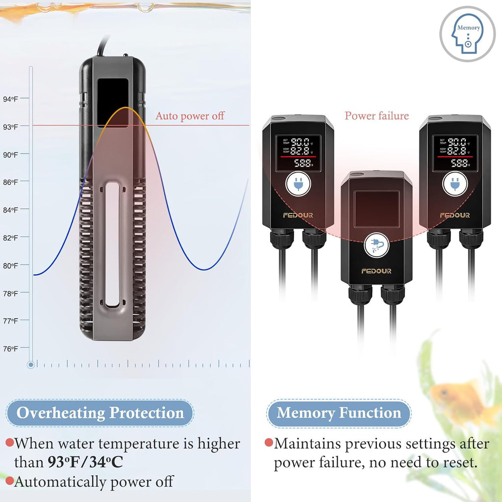 600W 800W Titanium Aquarium Heater with Digital Controller, Submersible Aquarium Heater with Overheating Protection