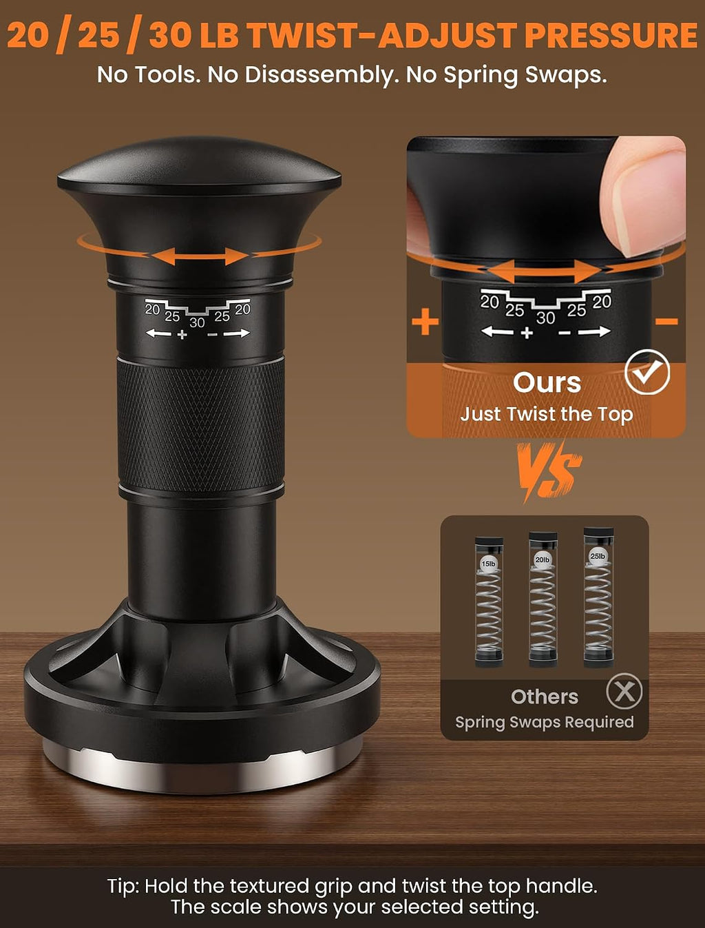 58.35 Espresso Tamper, Coffee Tamper for 58mm Precision Baskets | Spring Loaded Tamper with Click Feedback