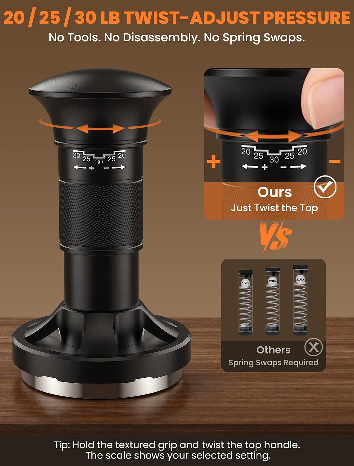 58.35 Espresso Tamper, Coffee Tamper for 58mm Precision Baskets | Spring Loaded Tamper with Click Feedback