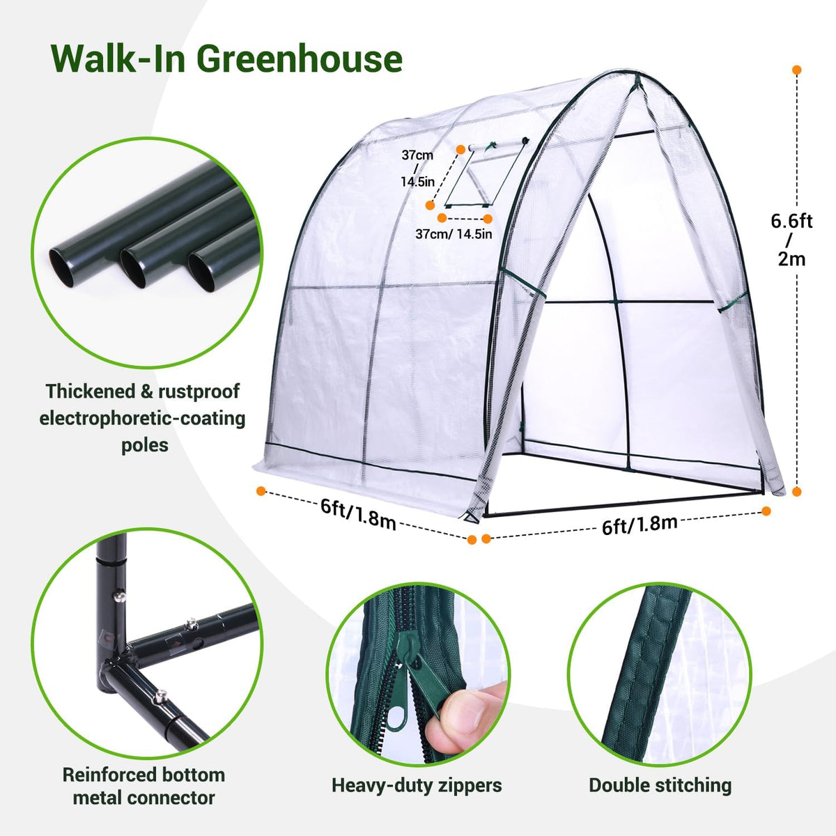 Portable Tunnel Greenhouse Outdoor: Heavy Duty Walk in Green House with Mesh Windows Durable Plastic PE Cover for