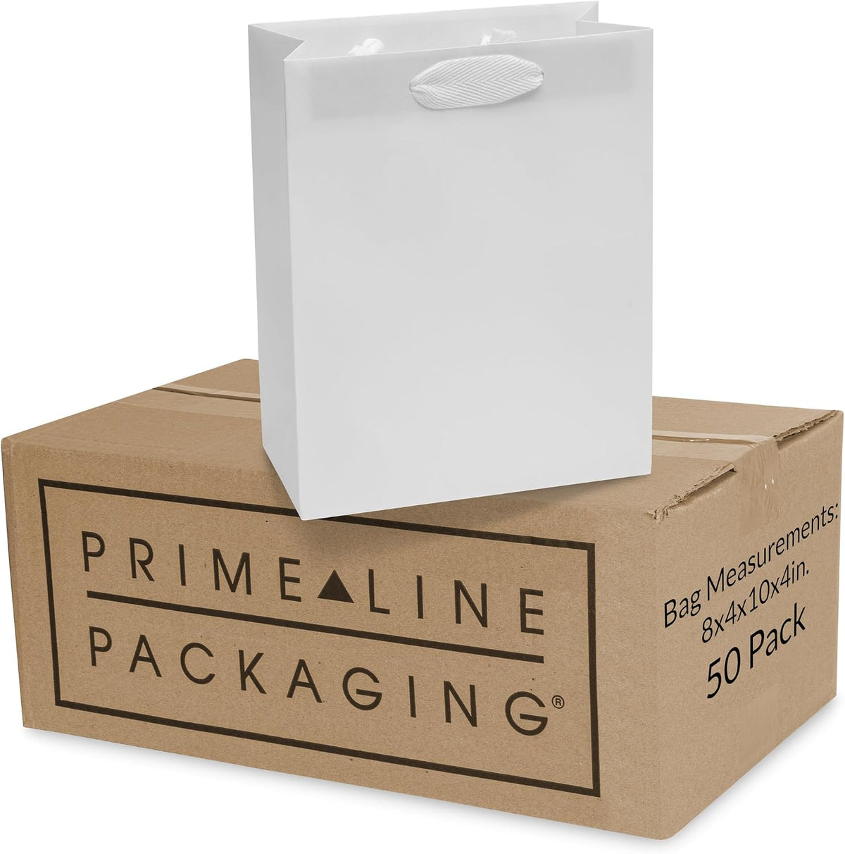 Small White Gift Bags, 8x4x10, 50 Pack Shopping Bags