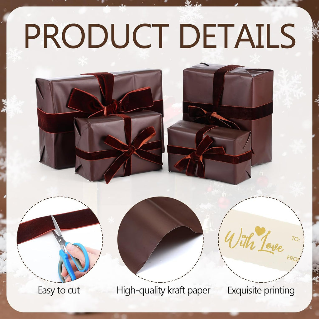 Matte Brown Christmas Kraft Wrapping Paper Roll Set Solid Color
