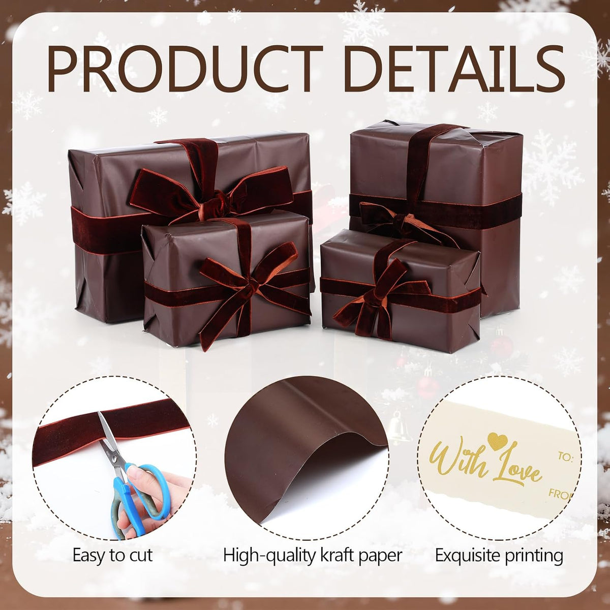 Matte Brown Christmas Kraft Wrapping Paper Roll Set Solid Color