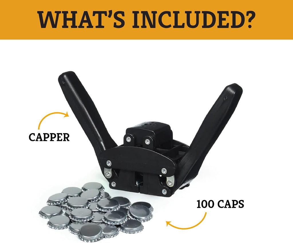 Capping Kit - Includes Beer Bottle Capper and 100 Bottle Caps - For Home Brewing - Beer Making Supplies