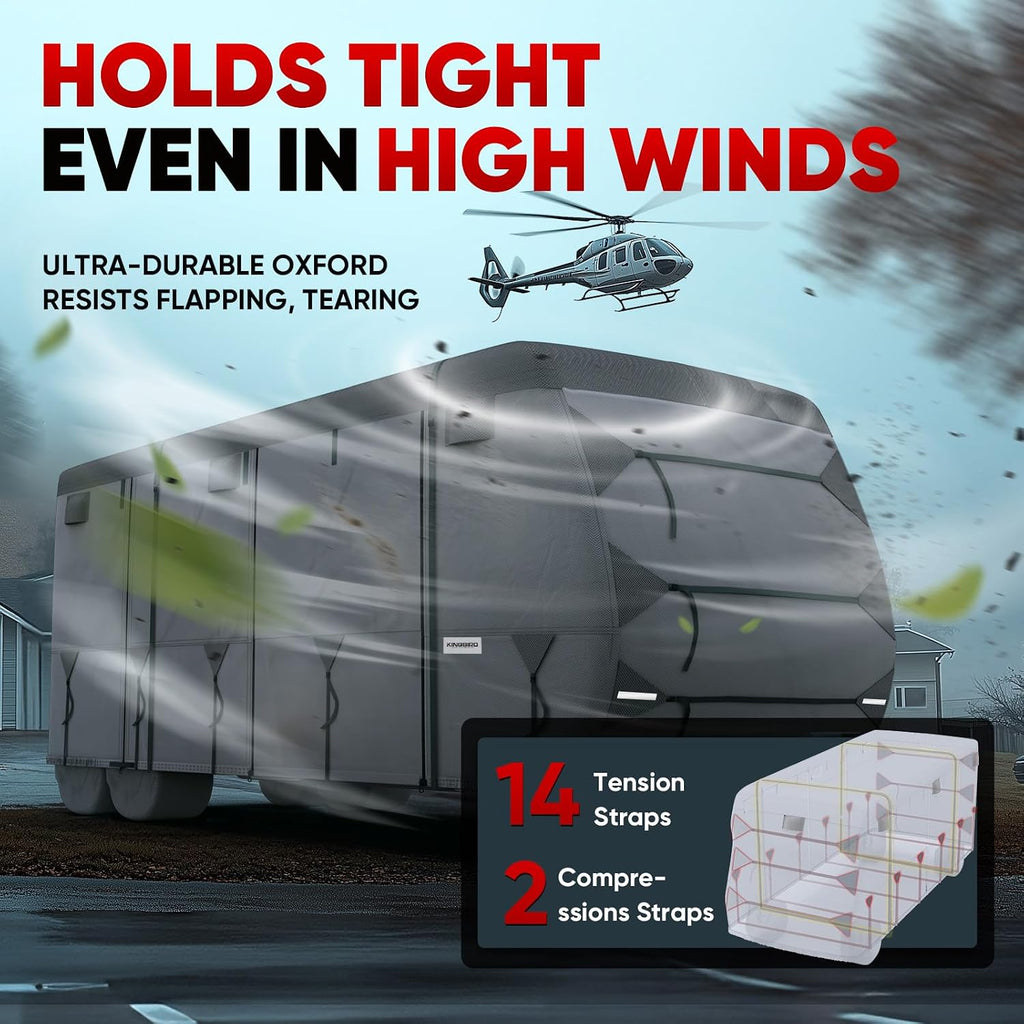 Oxford Fabric Travel Trailer RV Cover, 600D Oxford Camper Cover 30-33 ft Tearproof Waterproof Windproof Travel