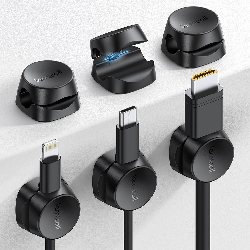 Cord Organizer [1s Lock] Spring Cable Holder Clips - 6Pack Desk Cable Management Clips, Phone Charger Cord [Smooth