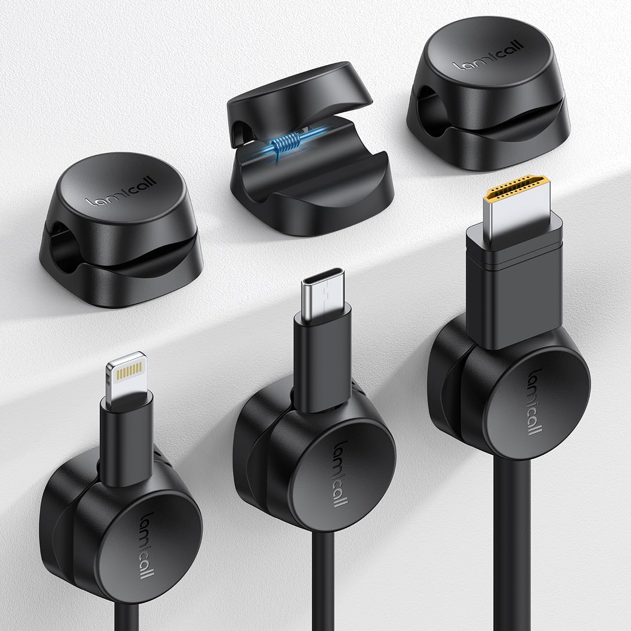 Cord Organizer [1s Lock] Spring Cable Holder Clips - 6Pack Desk Cable Management Clips, Phone Charger Cord [Smooth