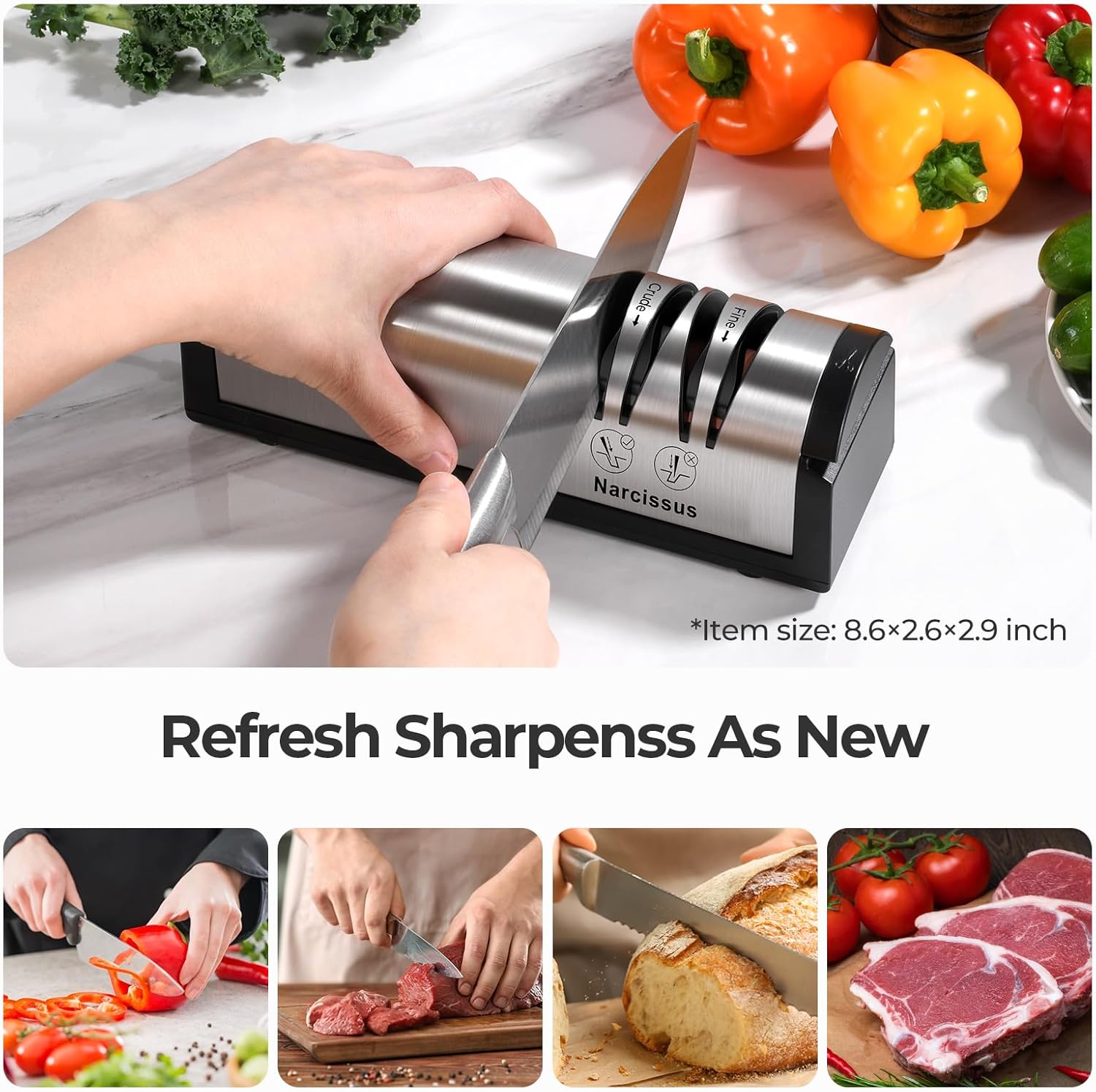 Knife Sharpener, Professional 2 Stage Electric Knife Sharpener for Quick Sharpening & Polishing, with Scissors