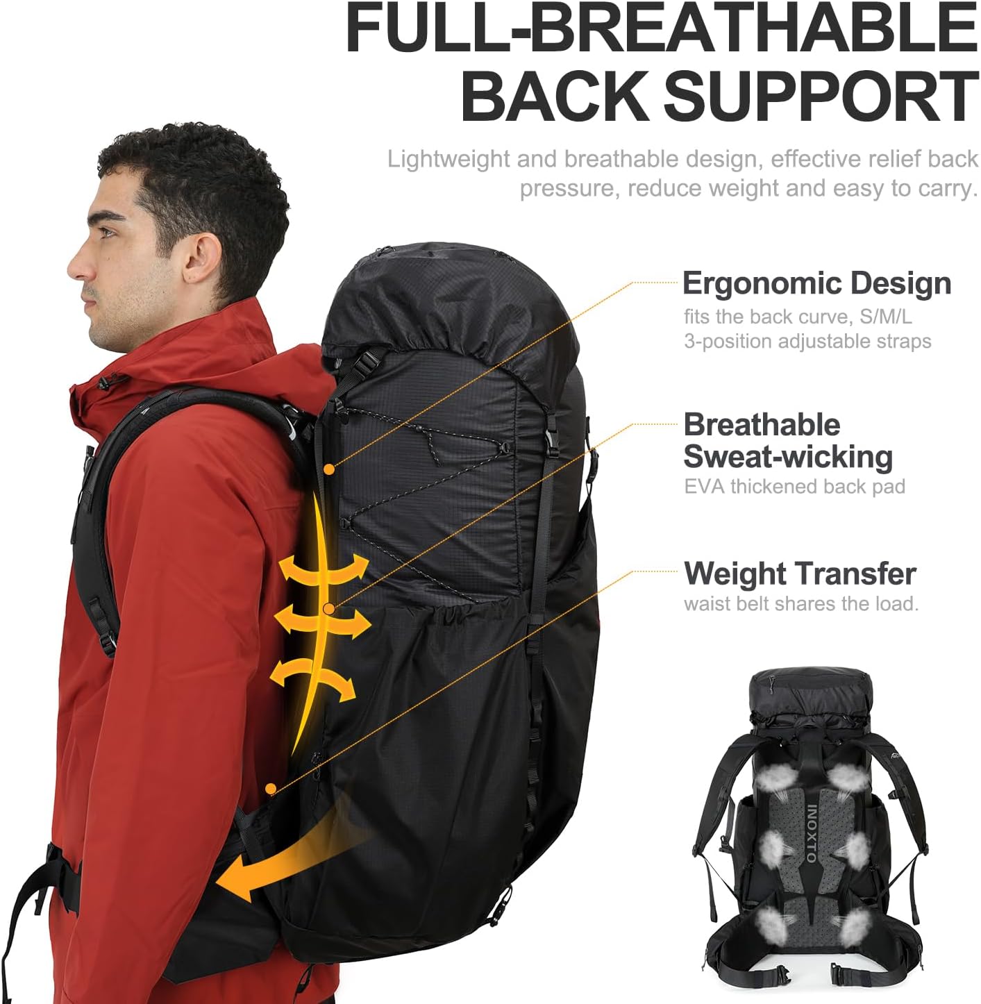 55L Internal Frame Waterproof Hiking Camping Backpack with 3L Water Bladder and Rain Cover, Large Lightweight Travel