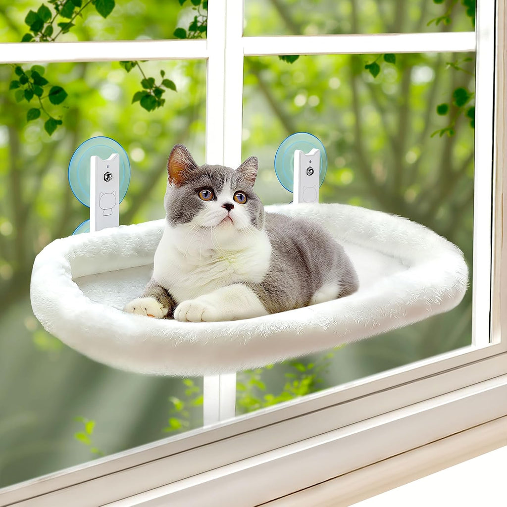 Cat Window Perch, Cordless Cat Hammock, Foldable Cats Window Bed for Large Cats with 4 Strong Suction Cups, Solid
