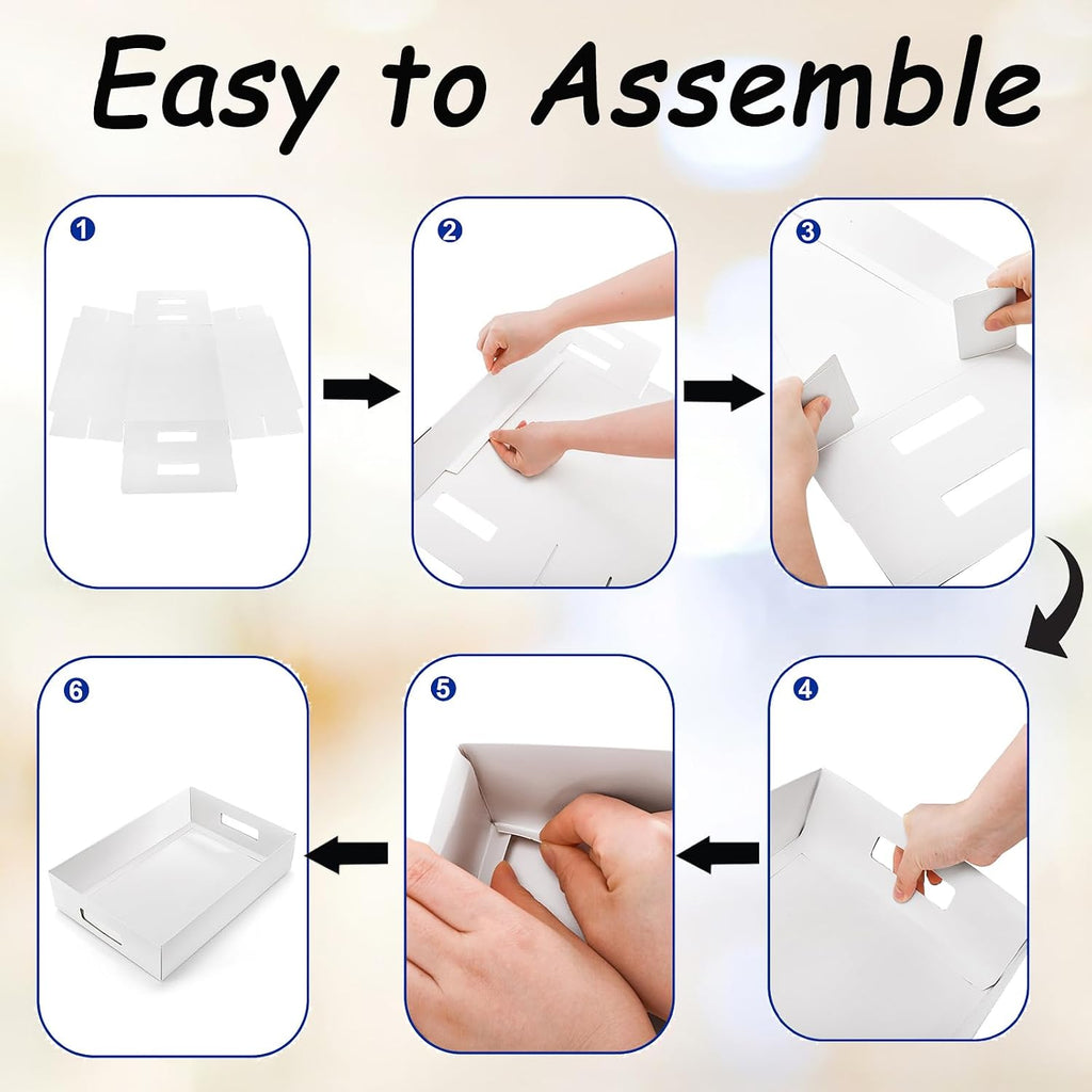 30 Pack 13" L X 9" W X 3" H Disposable Cardboard Serving Trays, Large White Paper Cardboard Serving Platters Food