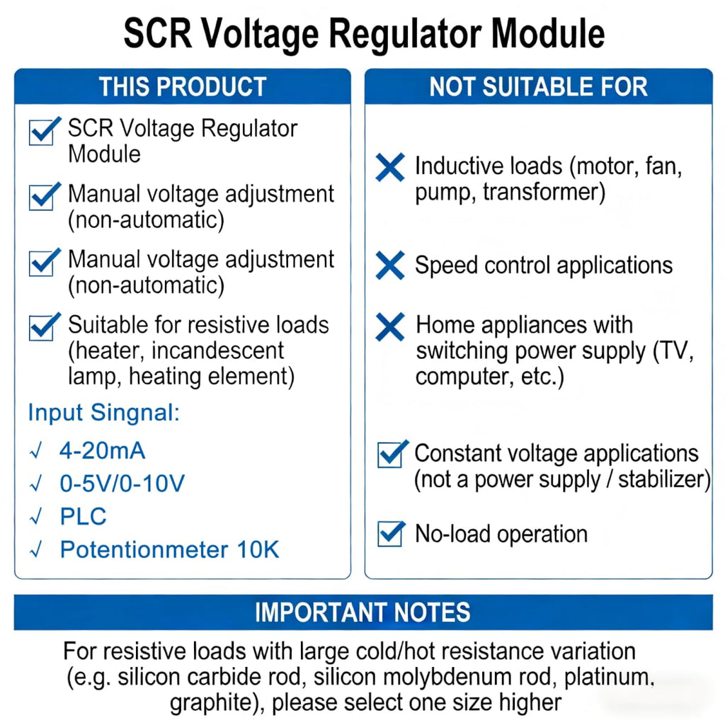 60A SCR-60A,Single Phase Thyristor Solid State Relay 220V Voltage Regulator Power Controller Module 0-10V 4-20mA 1-5V Potentiometer Control