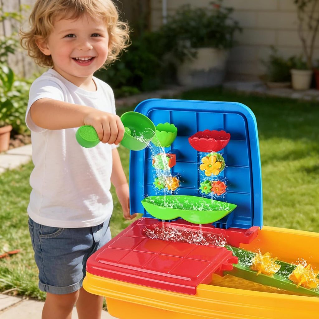 Kids Sand and Water Table, 2 in 1 Toddler Activity Table with Water Wheel & Sand Tools, Outdoor Indoor Sensory Play