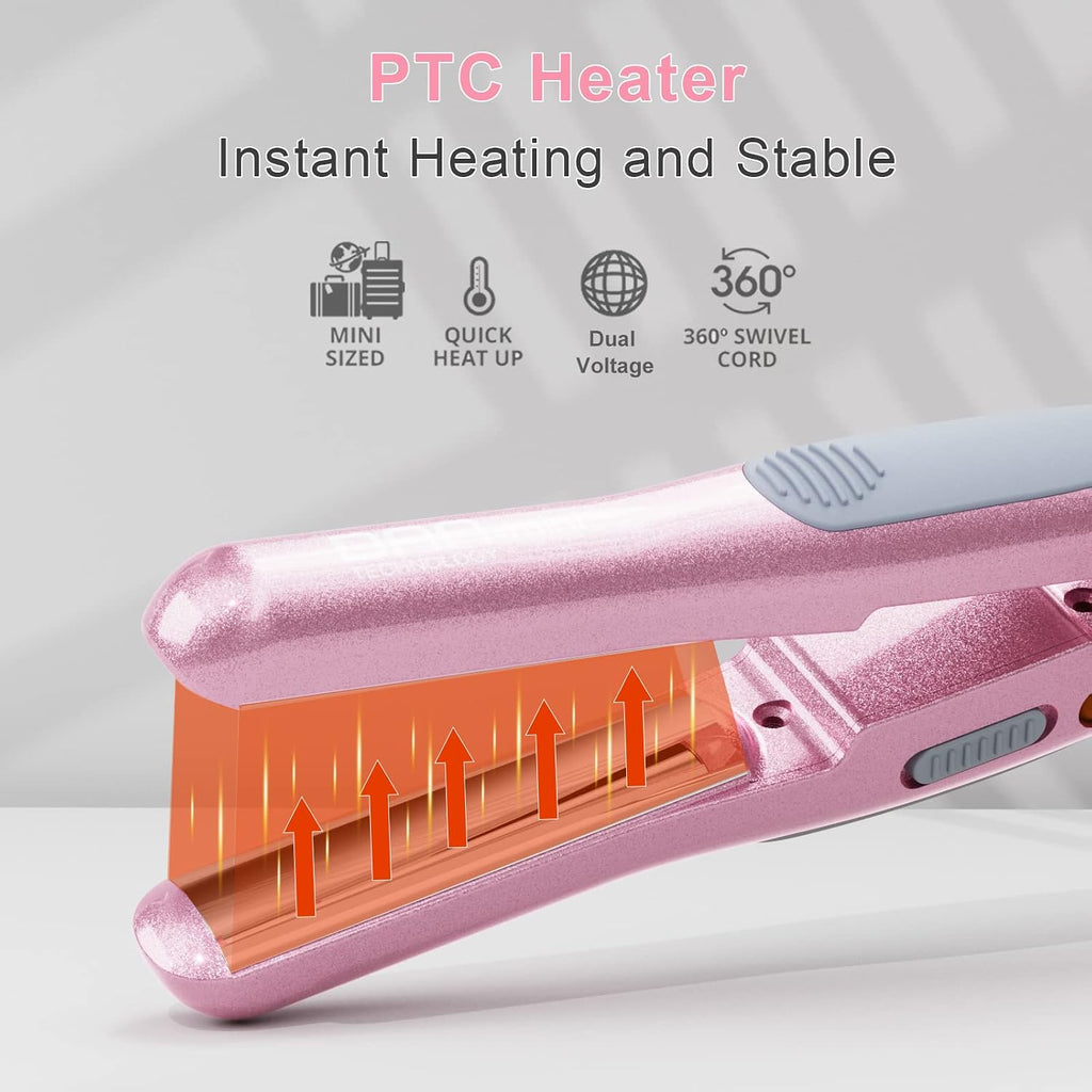 Hair Styling Set, Including Travel Hair Dryer, Mini Flat Iron, and Travel Curling Iron with European Plug, Dual