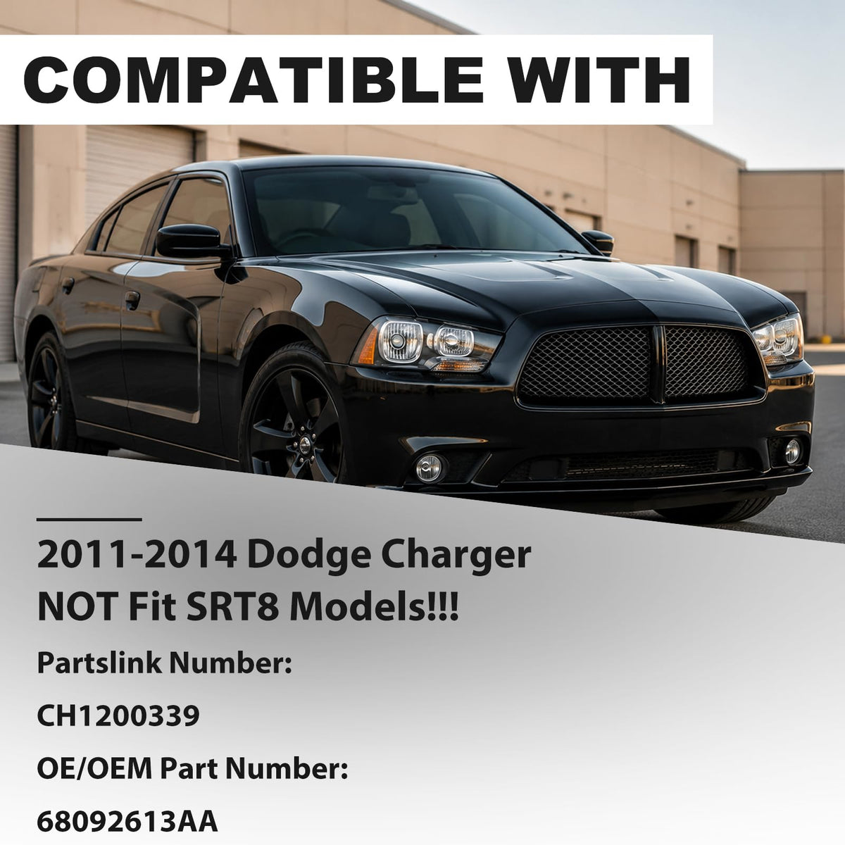 Front Grille Compatible with 2011 2012 2013 2014 Dodge Charger, Gloss Black