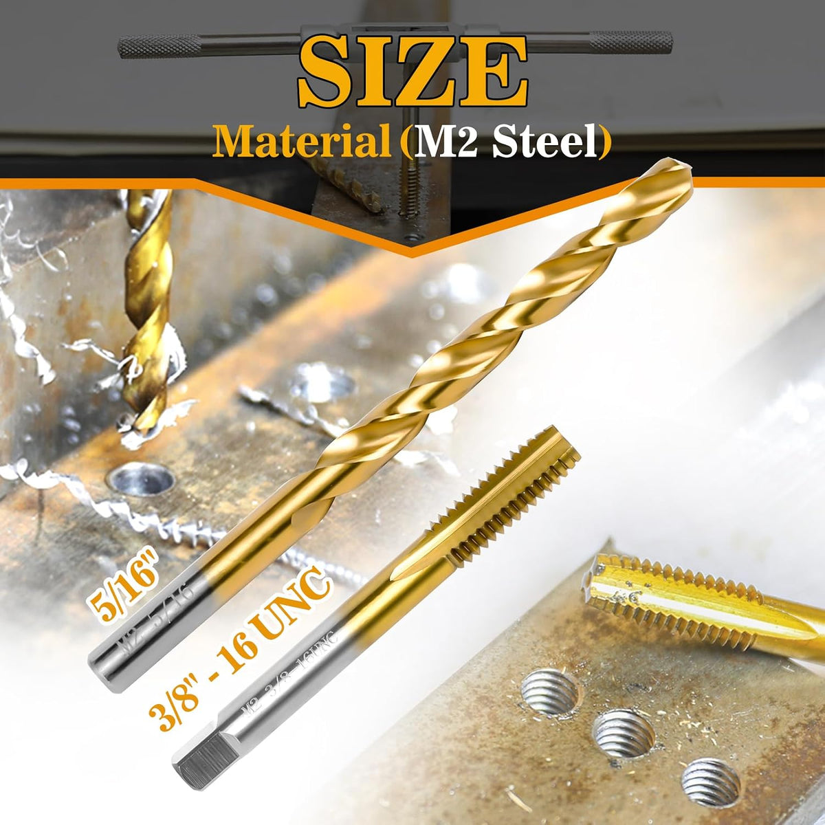 3/8"-16 UNC Tap and 5/16" Drill Bit for Metal, M2 HSS Drill and Tap Set