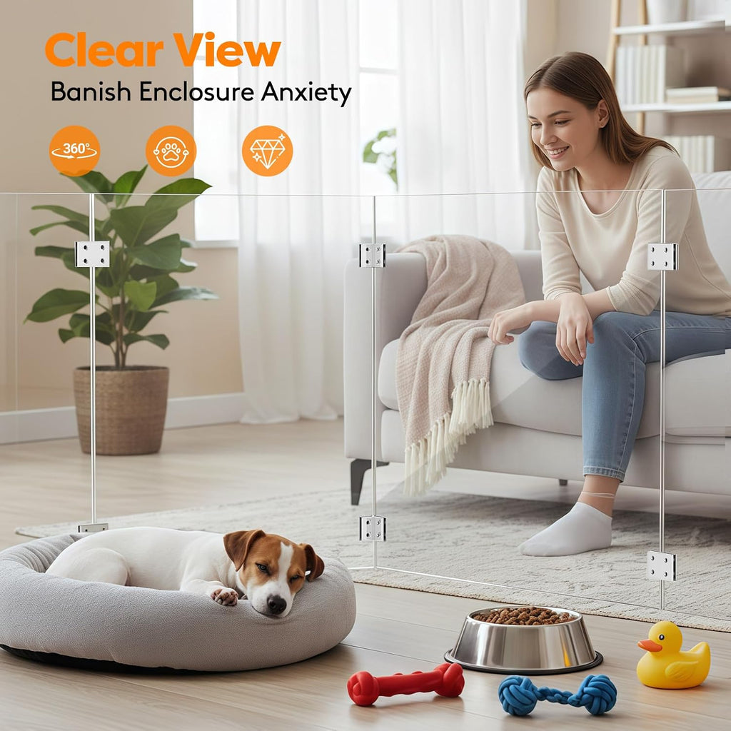 Clear Acrylic Pet Playpen with Door, 8 Panels 23.6 Inches High, Indoor Pet Fence & Crate for Puppies Small Dogs and