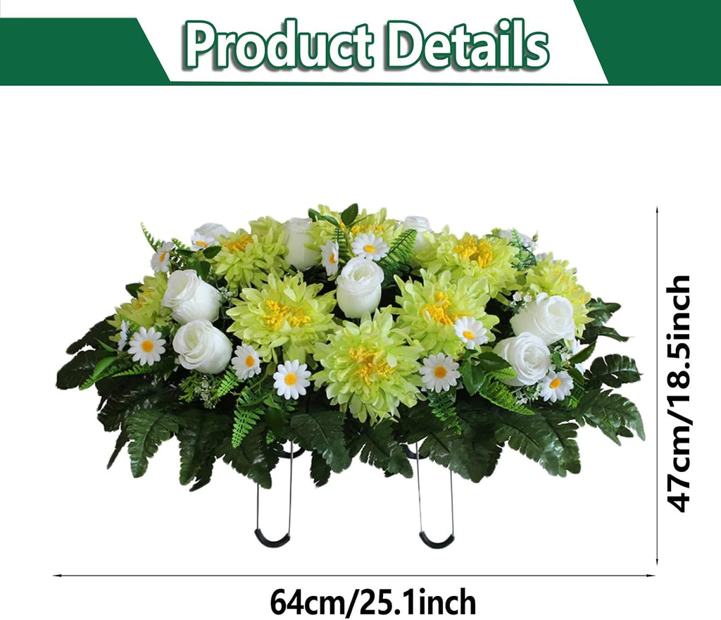 Cemetery Flowers Saddle Arrangement - Fade-Proof Artificial Floral Display for Gravesites - Quick Setup Memorial