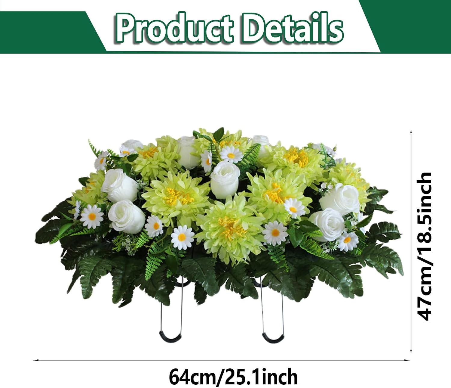 Cemetery Flowers Saddle Arrangement - Fade-Proof Artificial Floral Display for Gravesites - Quick Setup Memorial