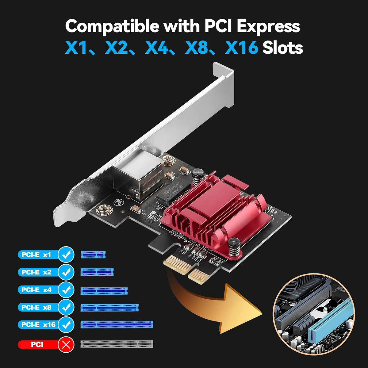 5Gbps PCIe Network Adapter, RTL8126 Chip Multi-Gigabit Ethernet Card (5G/2.5G/1G/100Mbps) PCIe 3.1 X1, RJ45 LAN Controller with PXE Boot, Low Profile Bracket for Windows/Linux