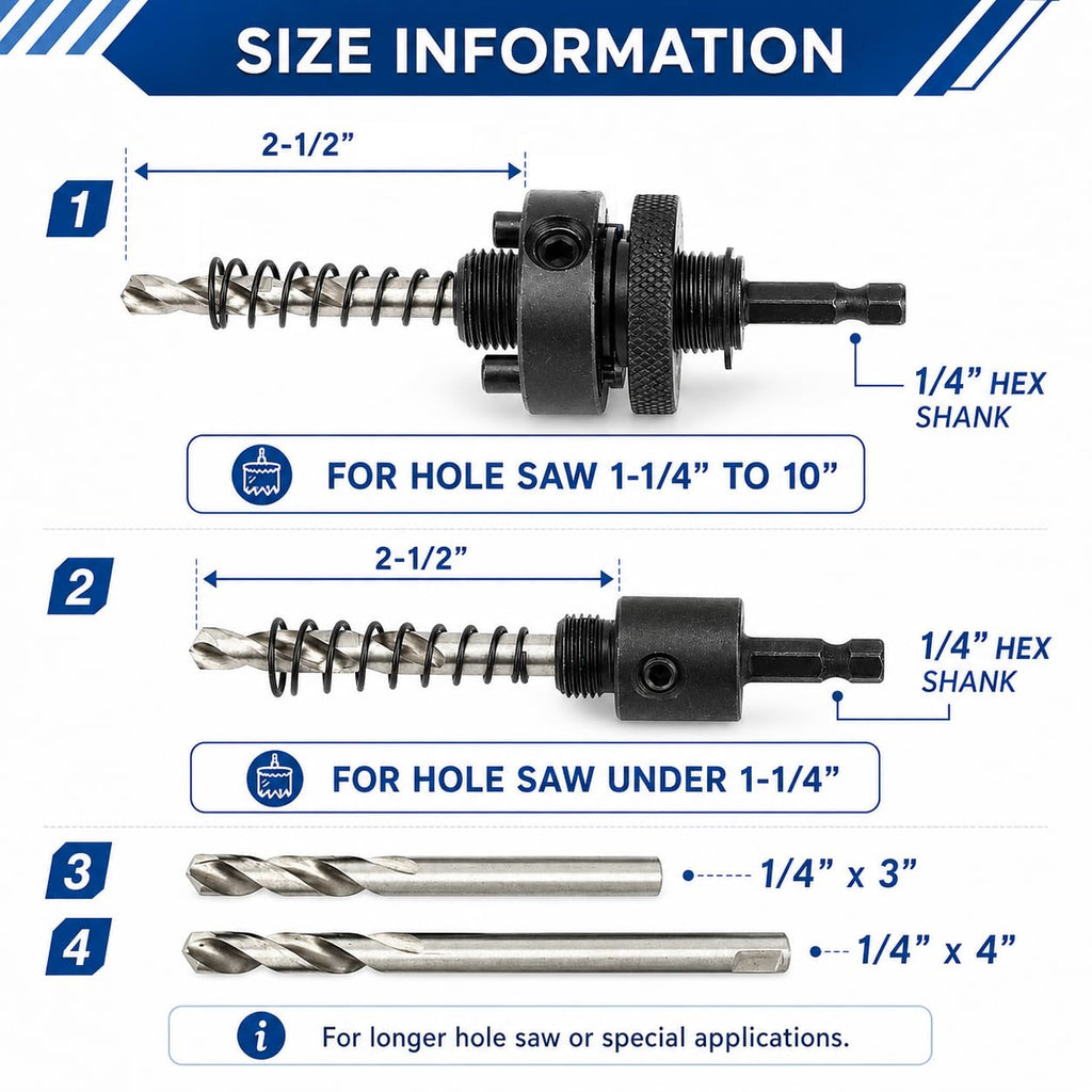 6-Piece Hole Saw Arbor Set, 1/4" Hex Quick Change Shanks